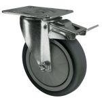 100mm Grey Rubber On Nylon Plate Swivel Castor Brake 100kg Load