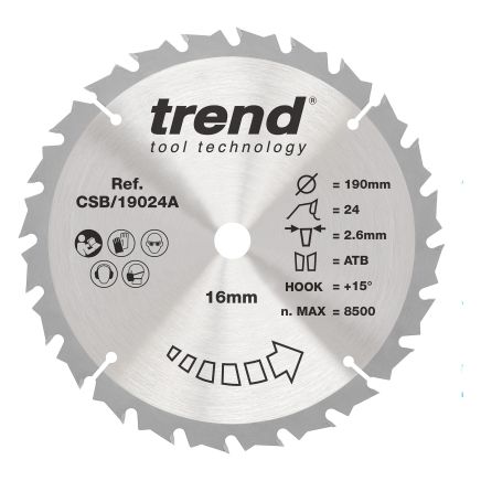 Trend CSB/19024A Trend Wood Circular Saw Blade 190mm x 16mm x 24T