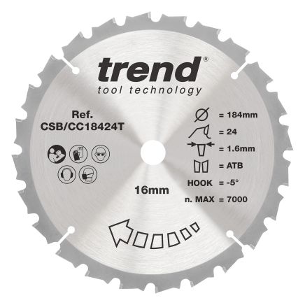 Trend CSB/CC18424T Trend Wood Cordless Mitre Saw Blade 184mm x 16mm x 24T