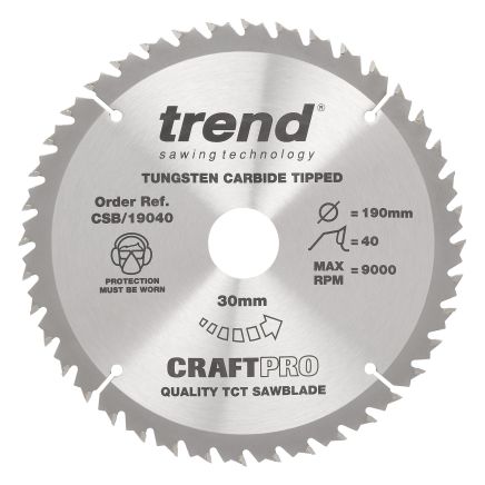 Trend CSB/19040 Trend Wood Circular Saw Blade 190mm x 30mm x 40T