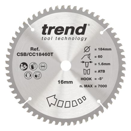 Trend CSB/CC18460T Trend Wood Cordless Mitre Saw Blade 184mm x 16mm x 60T