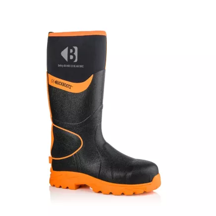 Buckbootz BBZ8000 Safety Wellington, Black / Hi-Vis Orange