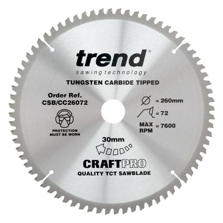 Trend CSB/CC26072 Trend Wood Mitre Saw Blade 260mm x 30mm x 72T