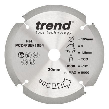 Trend PCD/FSB/1654 Trend PCD Fibre Cement Circular Saw Blade 165mm x 20mm x 4T