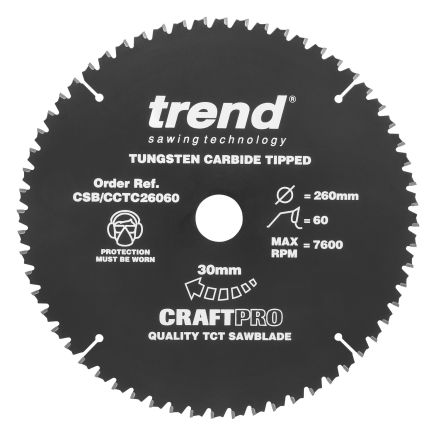Trend CSB/CCTC26060 Trend Mitre Circular Saw Blade 260mm x 30mm x 60T