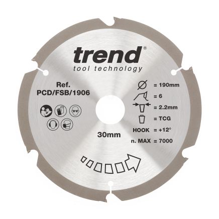 Trend PCD/FSB/1906 Trend PCD Fibre Cement Circular Saw Blade 190mm x 30mm x 6T