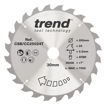 Trend CSB/CC25024T Trend Wood Cordless ATBR Mitre Saw Blade 250mm x 30mm x 24T