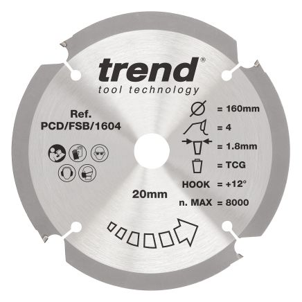 Trend PCD/FSB/1604 Trend PCD Fibre Cement Circular Saw Blade 160mm x 20mm x 4T