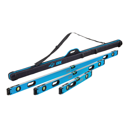 OX Pro Level Set - Includes 600mm, 1200mm, 1800mm Levels & Storage Bag