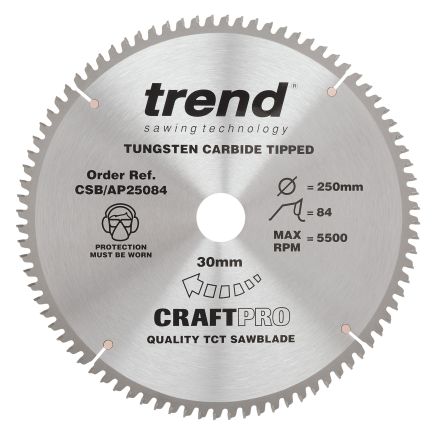 Trend CSB/AP25084 Trend Aluminium/Plastic Circular Saw Blade 250mm x 30mm x 84T