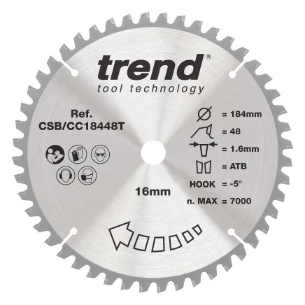 Trend CSB/CC18448T Trend Wood Cordless Mitre Saw Blade 184mm x 16mm x 48T