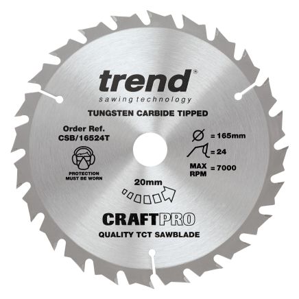 Trend CSB/16524T Trend Wood Cordless Circular Saw Blade 165mm x 20mm x 24T