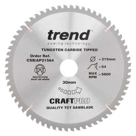 Trend CSB/AP21564 Trend Aluminium/Plastic Circular Saw Blade 215mm x 30mm x 64T
