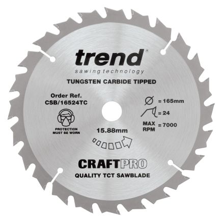 Trend CSB/16524TC Trend Wood Cordless Circular Saw Blade 165mm x 15.88mm x 24T