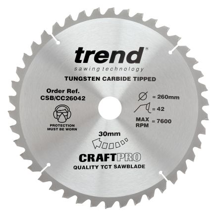 Trend CSB/CC26042 Trend Wood Mitre Saw Blade 260mm x 30mm x 42T