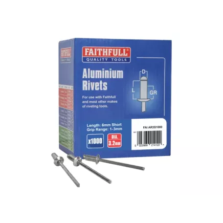 Faithfull Aluminium Rivets 3.2 x 6mm Short Bulk Pack of 1000