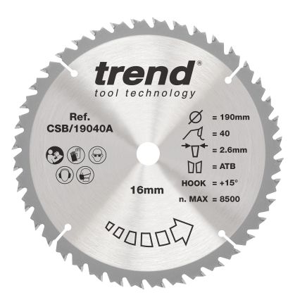Trend CSB/19040A Trend Wood Circular Saw Blade 190mm x 16mm x 40T