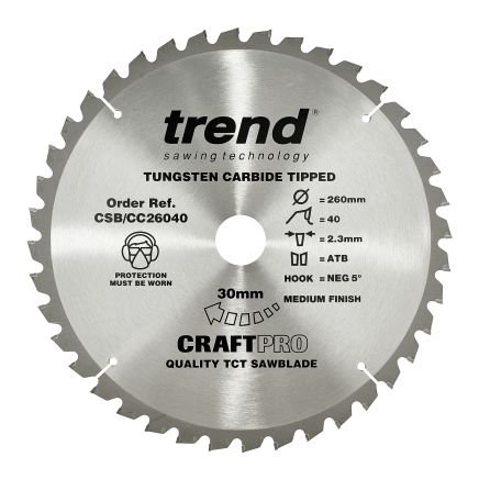 Trend CSB/CC26040 Trend Wood Mitre Saw Blade 260mm x 30mm x 40T