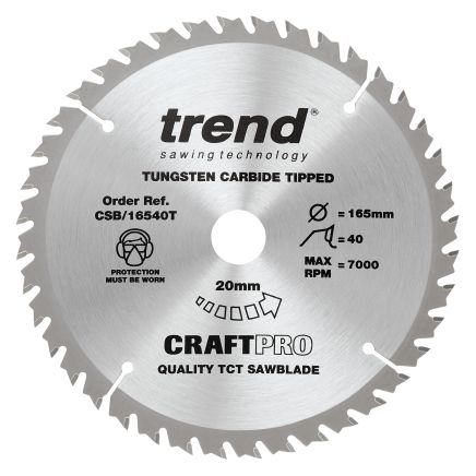 Trend CSB/16540T Trend Wood Cordless Circular Saw Blade 165mm x 20mm x 40T