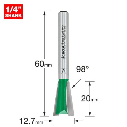 Trend C178X1/4TC Dovetail 12.7mm x 98 degrees x 20mm cut