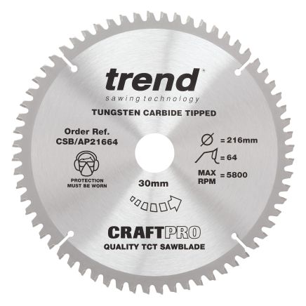 Trend CSB/AP21664 Trend Aluminium/Plastic Circular Saw Blade 216mm x 30mm x 64T