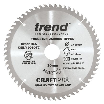Trend CSB/19060TC Trend Wood Cordless ATBR Circular Saw Blade 190mm x 30mm x 60T