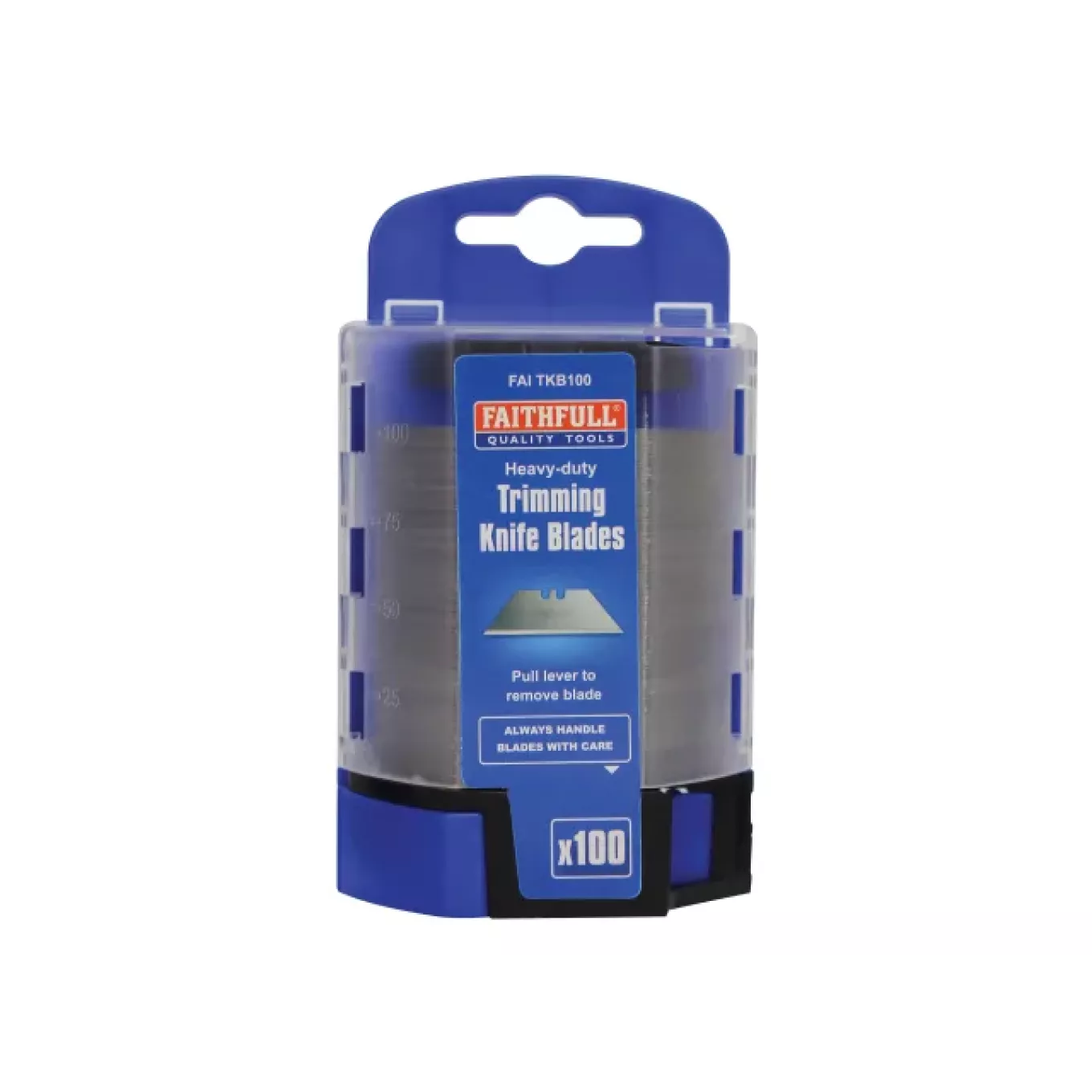 Faithfull Heavy-Duty Trimming Knife Blades (Box 100) in safe storage dispenser