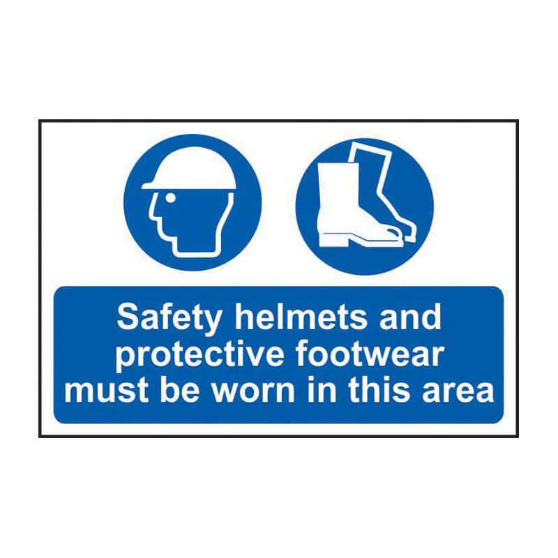Safety Sign 4001 Non Adhesive 'Safety helmets and protective footwea must be worn in this area' - 600 x 400mm