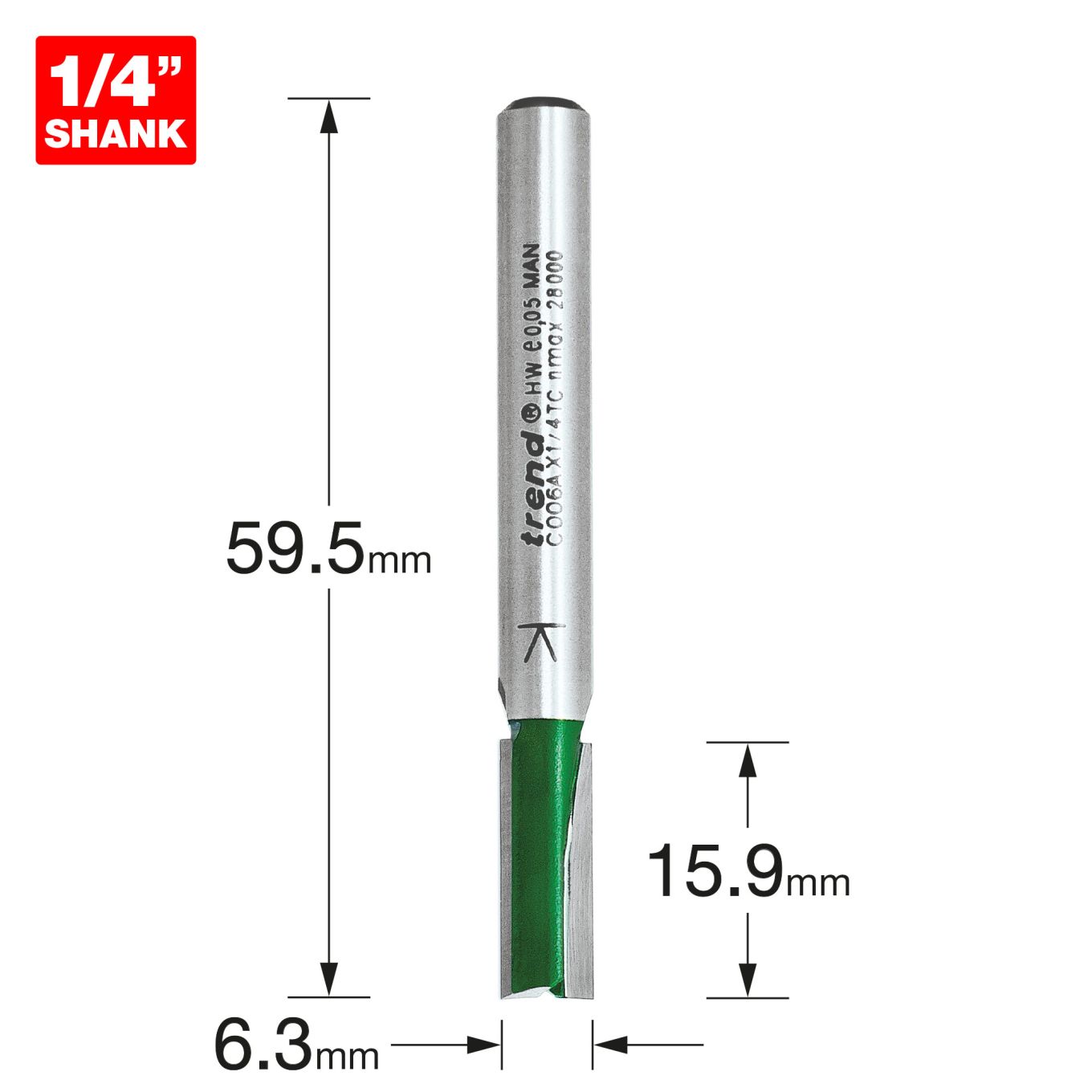 Trend C006AX1/4TC Two Flute Cutter 6.3mm diameter
