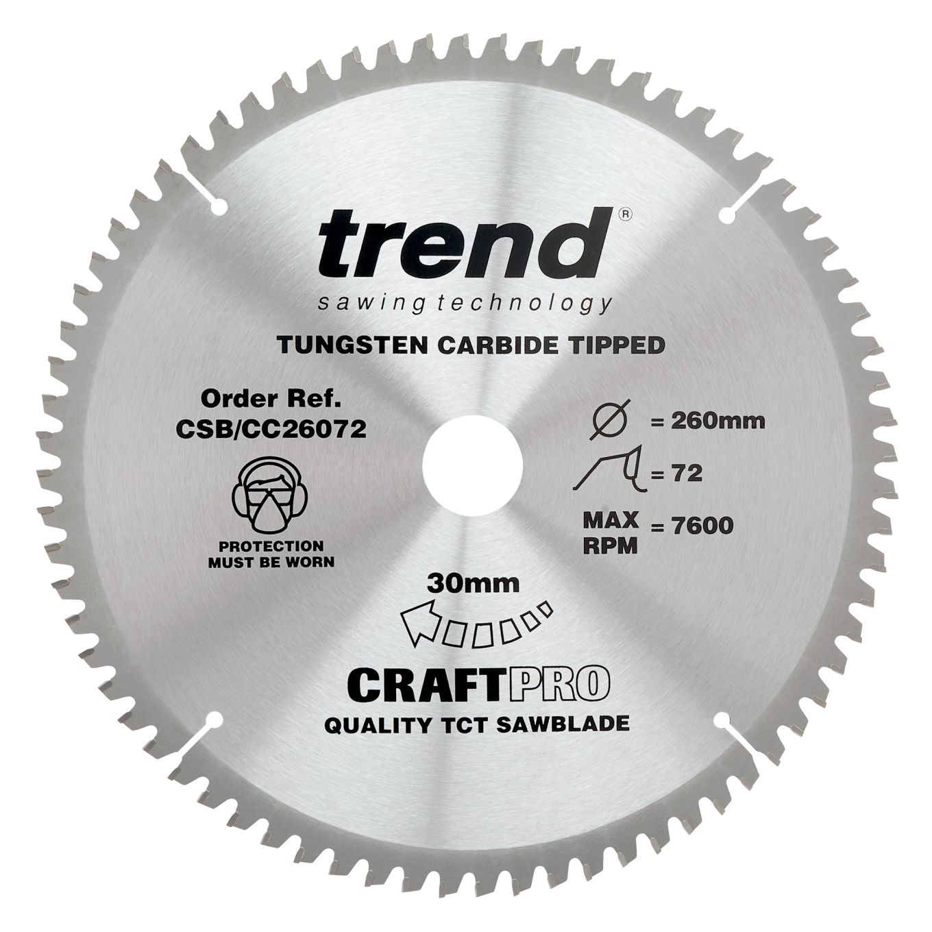 Trend CSB/CC26072 Trend Wood Mitre Saw Blade 260mm x 30mm x 72T