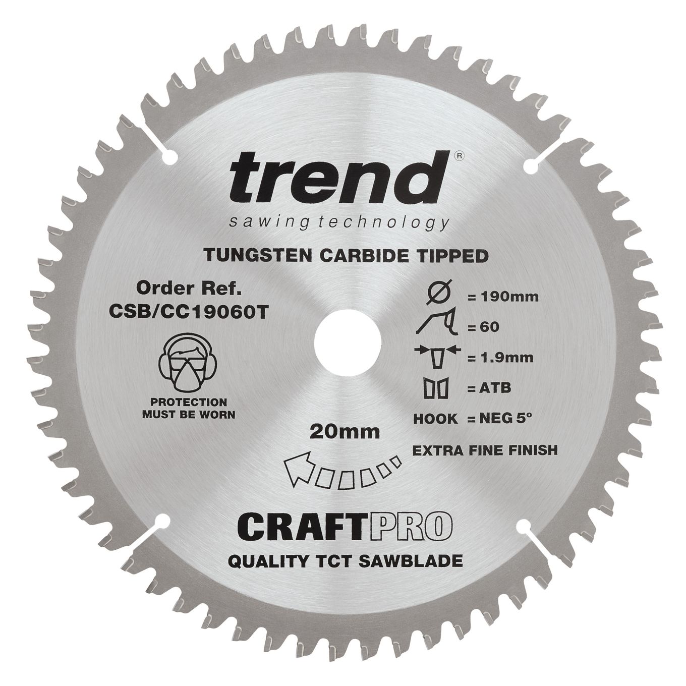 Trend CSB/CC19060T Trend Wood Cordless Mitre Saw Blade 190mm x 20mm x 60T