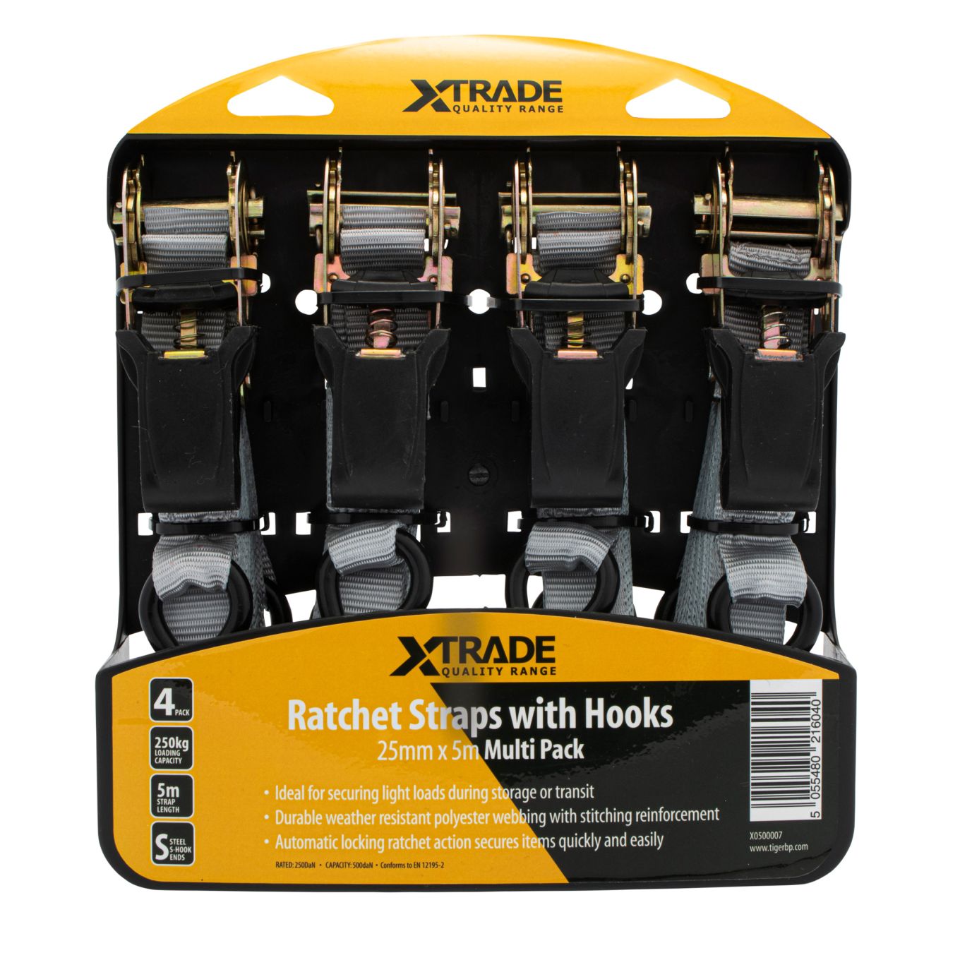 XTrade Ratchet Straps with Hooks 25mm × 5m (Pack of 4)