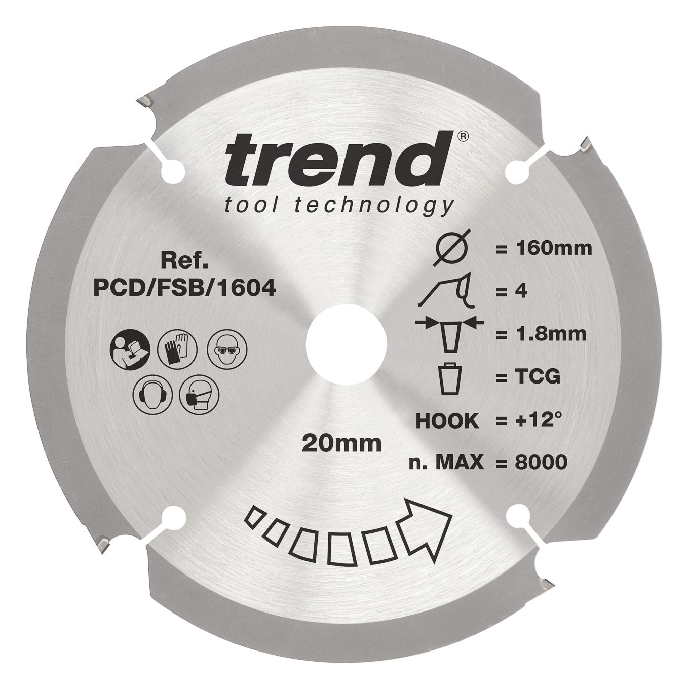 Trend PCD/FSB/1604 Trend PCD Fibre Cement Circular Saw Blade 160mm x 20mm x 4T