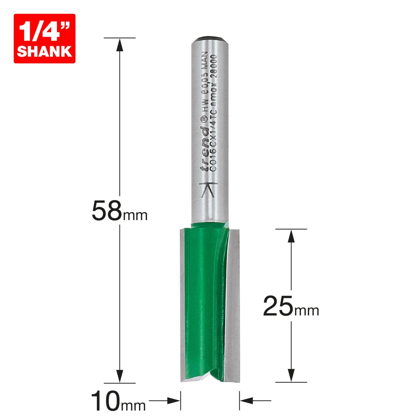 Trend C016CX1/4TC Two flute cutter 10mm diameter