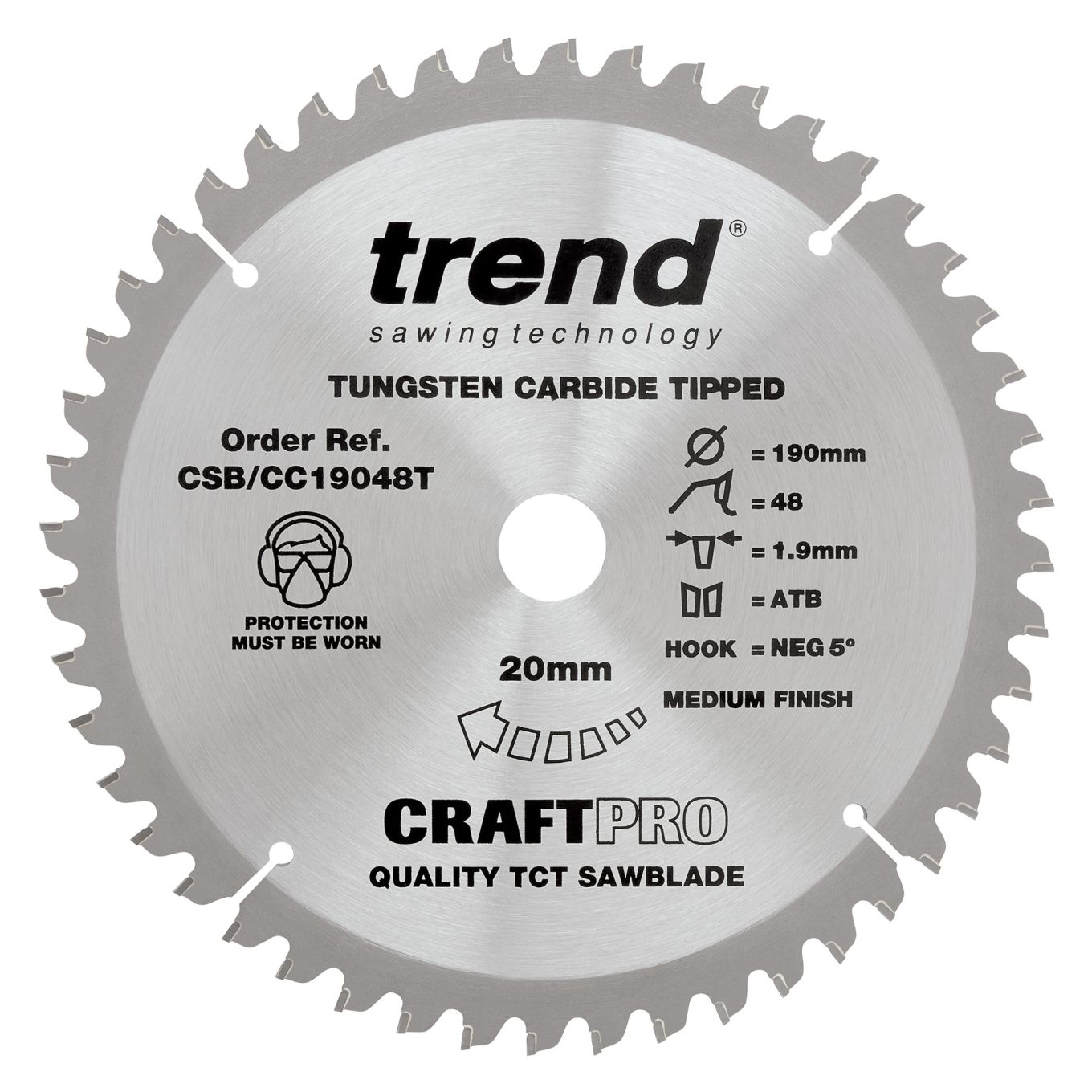 Trend CSB/CC19048T Trend Wood Cordless Mitre Saw Blade 190mm x 20mm x 48T