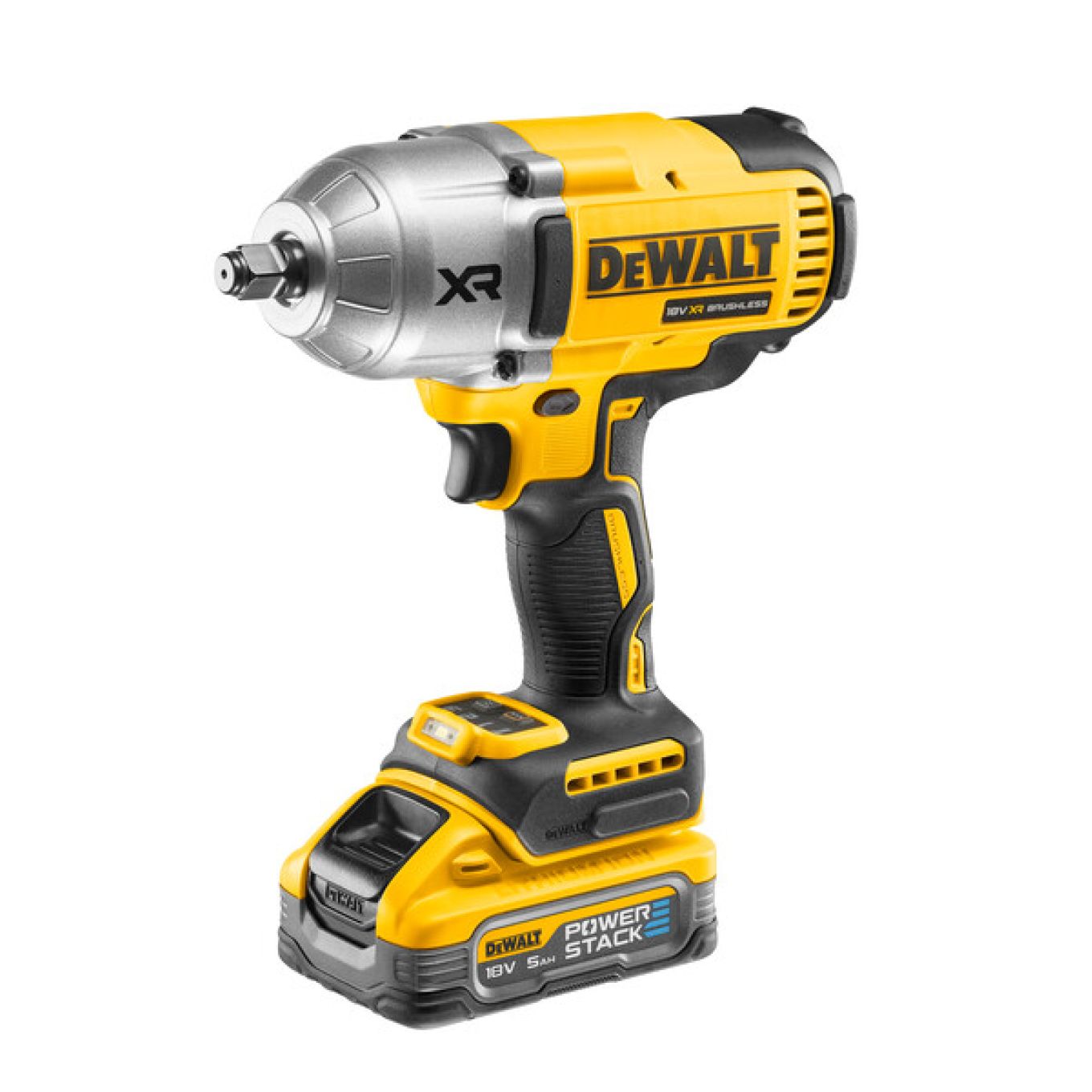 Dewalt 18V XR Brushless 1/2" Hog Ring High Torque Impact Wrench - 2 X 5Ah POWERSTACK Battery