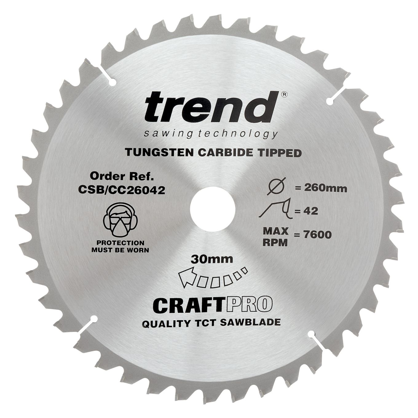 Trend CSB/CC26042 Trend Wood Mitre Saw Blade 260mm x 30mm x 42T
