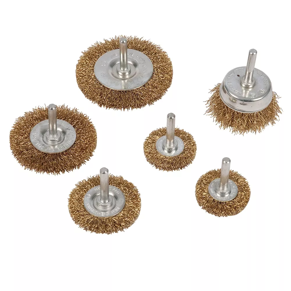 Silverline 6 Piece Brass Steel Wire Wheel & Cup Brush Set