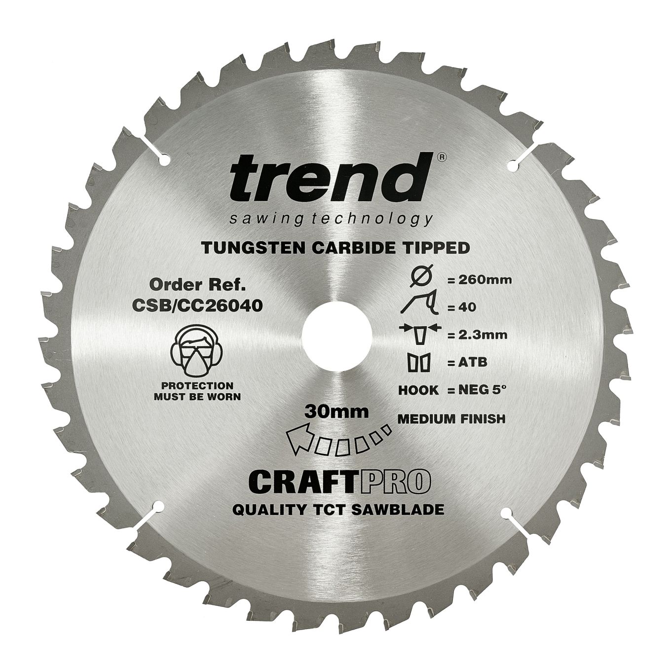 Trend CSB/CC26040 Trend Wood Mitre Saw Blade 260mm x 30mm x 40T