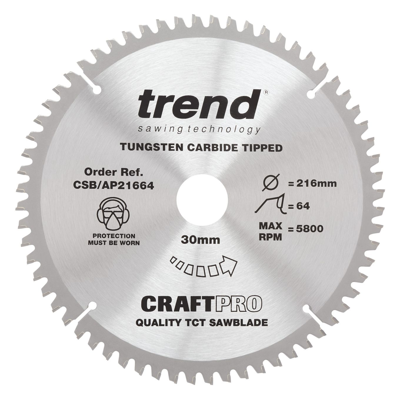 Trend CSB/AP21664 Trend Aluminium/Plastic Circular Saw Blade 216mm x 30mm x 64T