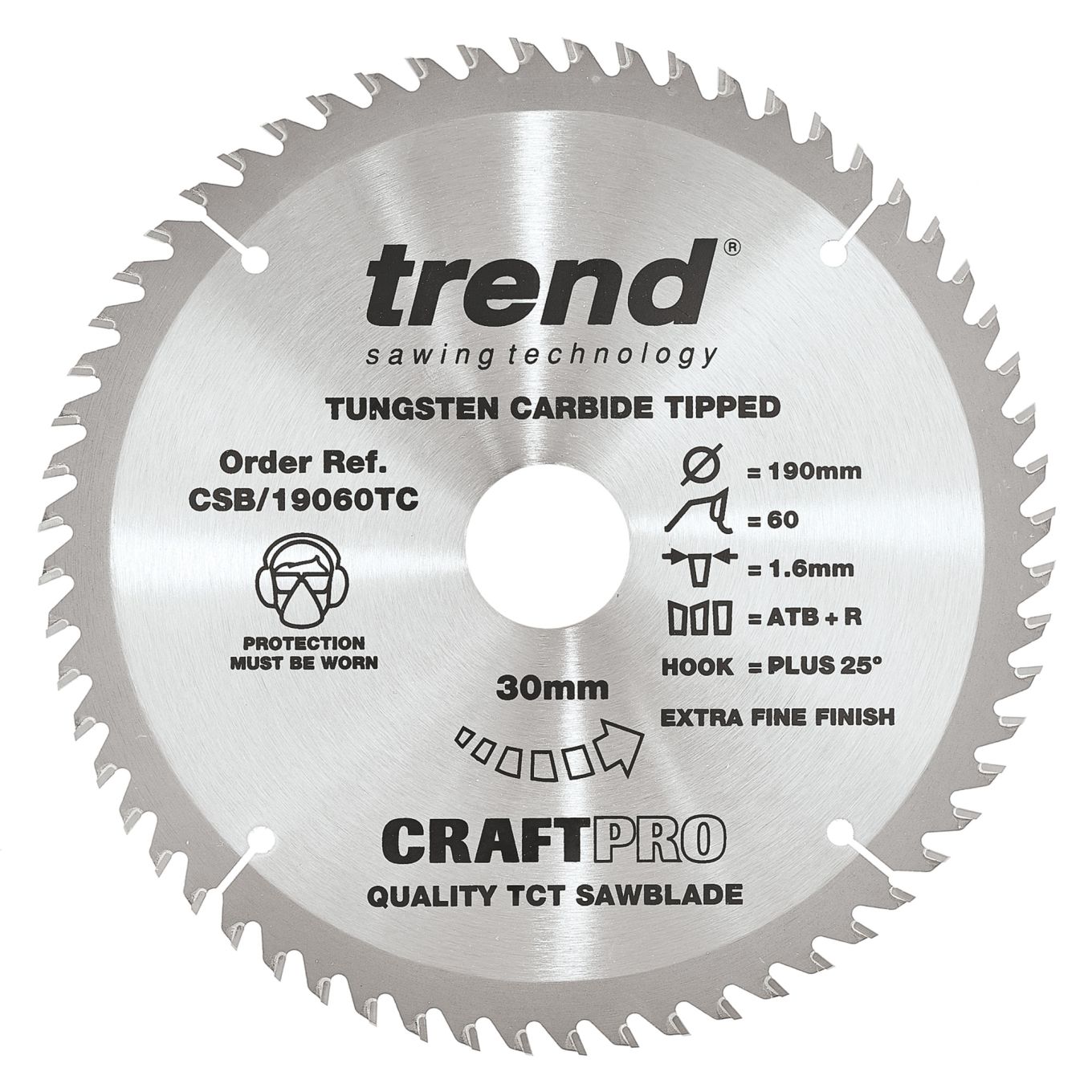 Trend CSB/19060TC Trend Wood Cordless ATBR Circular Saw Blade 190mm x 30mm x 60T